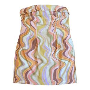 Wild Fable Twill Strapless Stretch Dress Earth Tone Wave Zip Up Size L